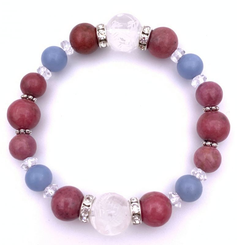 天然石彫り水晶青龍＆ロードナイト&エンジェライトのブレスレットのサムネイル