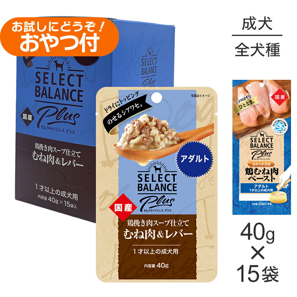 Semi Moist Food - セレクトバランス Plus アダルト 1才以上の成犬用 鶏挽き肉スープ仕立て ウェット 40g×15袋+成犬用 鶏むね肉ペースト 20g×4本(犬・ドッグ)
