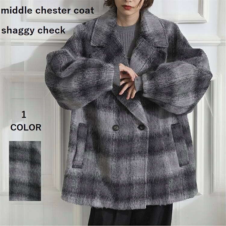 チェックコートレディース　コートチェックダブル　チェスターコートレディース冬　ミディアムコートレ..