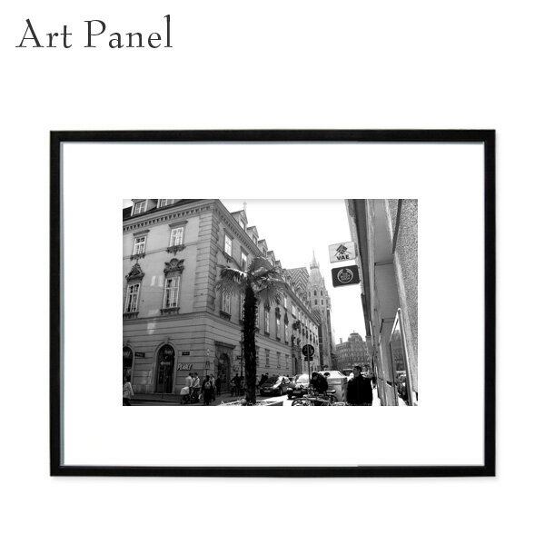 大きめ フレーム付き 海外 街 モノクロ グラフィックアート 飾り モデルルーム 部屋 住宅 店舗 お店 リビング 玄関 廊下