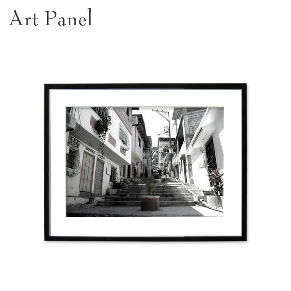 アートパネル モノトーン グアヤキル 街並み 壁掛け 白黒 インテリア モダン アートボード 額付き パネル写真