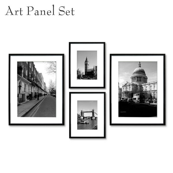 インテリア飾り アート セット 海外風景 ロンドン おしゃれ 4枚 モノクロ フレーム付き 部屋 空間 内装 装飾品 オブジェ 絵 写真セット