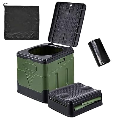 BTtime 簡易トイレ ポータブルトイレ 携帯トイレ 仮設トイレ 防災 トイレ 緊急トイレ 折りたたみトイレ 非常用 災害用 防災グッズ 収納袋付き 処理袋12枚付き (アーミーグリーン)