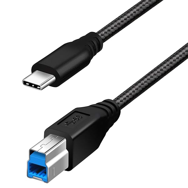 Type C - USB B 3.0ケーブル ナイロン編組 USB C雄- Type B雄 コード (1M, ブラック)