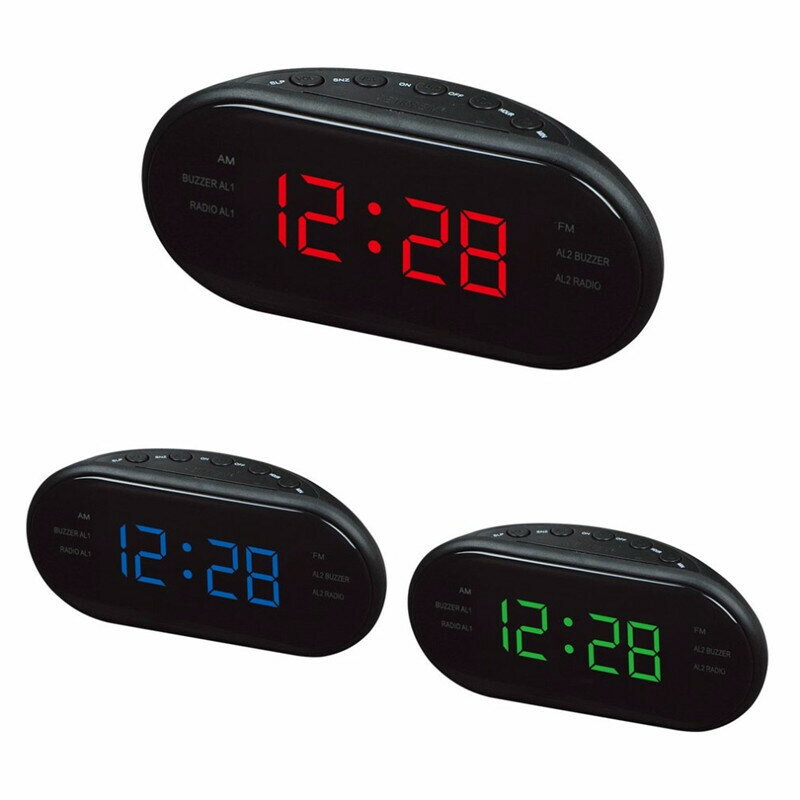 楽天ぺんぎんやLED 目覚まし時計ラジオデジタル AM/FM ラジオ赤 EU プラグ付き大型 LED ディスプレイデジタルラジオ目覚まし時計寝室のベッドサイドデスク