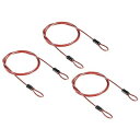 PATIKIL スチールワイヤロープ 荷物ロックワイヤー スチールコード 2.5mm x 1m 3本 コーティング ダブルループ付き クリアレッド