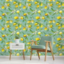 花柄 リメイクシート 壁紙シール クロス 45x300cm ブルーxイエロー レモン柄 シールタイプ 壁シート ふすま紙 襖紙 インテリア カッティングシート ...