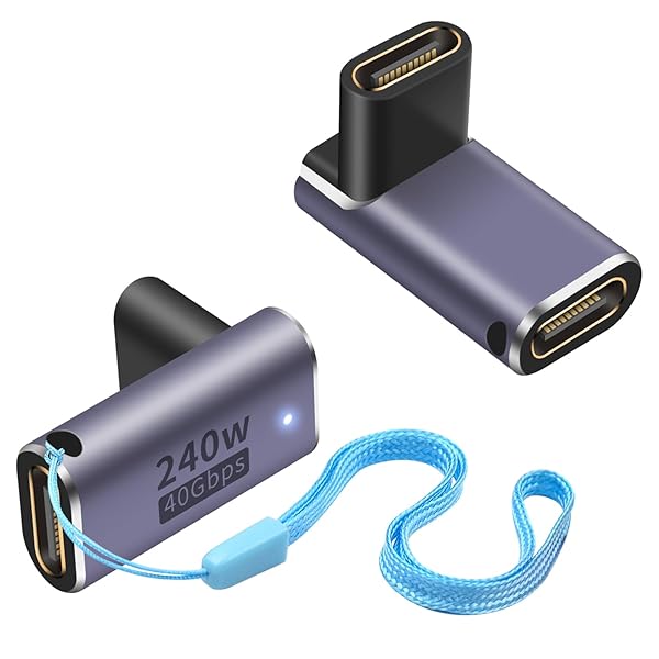 240W L字型USB Type C 中継アダプタ、40Gbps USB Cメスメス延長アダプタ8K@60HzビデオサポートUSB 4ケー