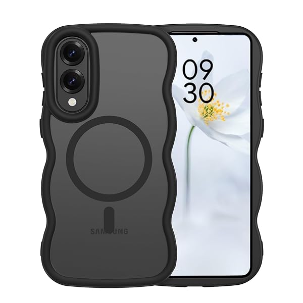 Samsung S25 Edge ケース MagSafe対応 ウェーブ 半透明 可愛い マグセフケース うねうね 可愛い クリ