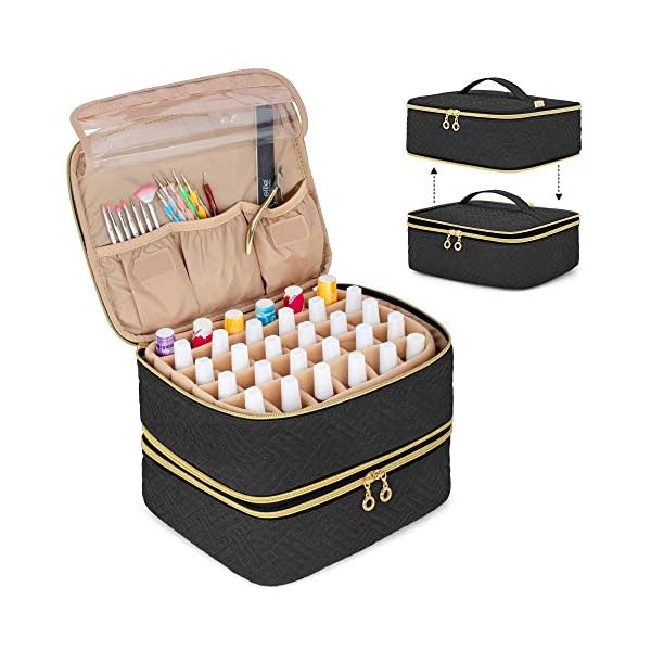 取り外し可能な二層式マニキュアケース 60ボトル用 ネイル用品収納ポケット付き ネイルカラー収納ケー..