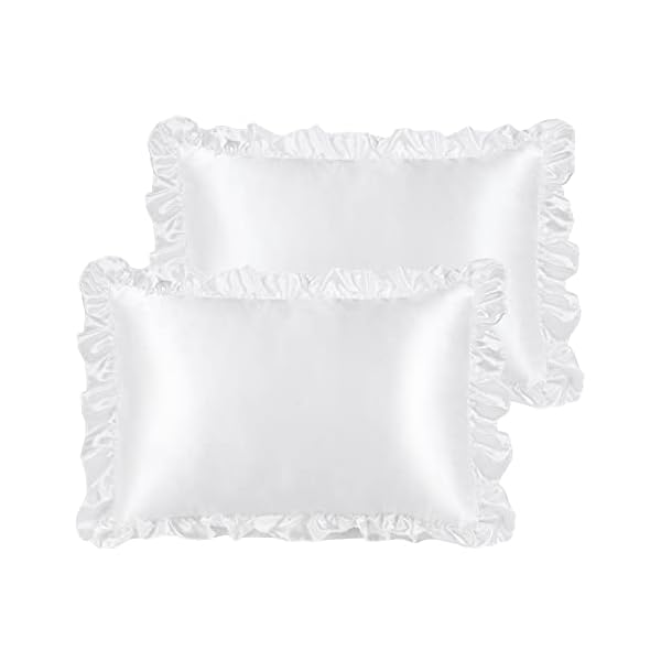 枕カバー サテン フリル ひんやり レーヨン 封筒式 接触冷感 ピローケース 2枚 セット シルクみたい柔..