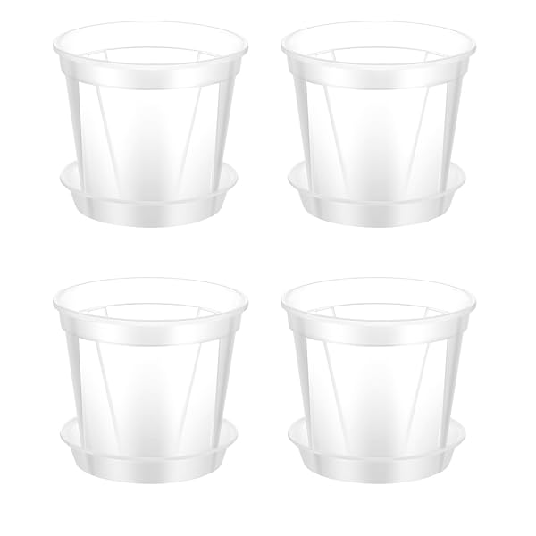 植木鉢 透明 スリット鉢 プラスチック 底皿付き 4個セット 観葉植物 鉢 おしゃれ 観葉植物 オーキッド..