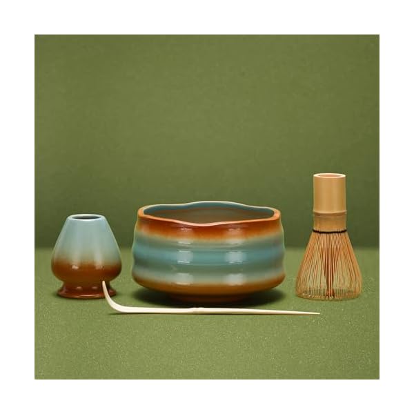 抹茶セット、茶道4点セット、抹茶茶碗、抹茶泡立て器スタンド、抹茶竹スコップ (茶杓)、伝統的な竹製茶..