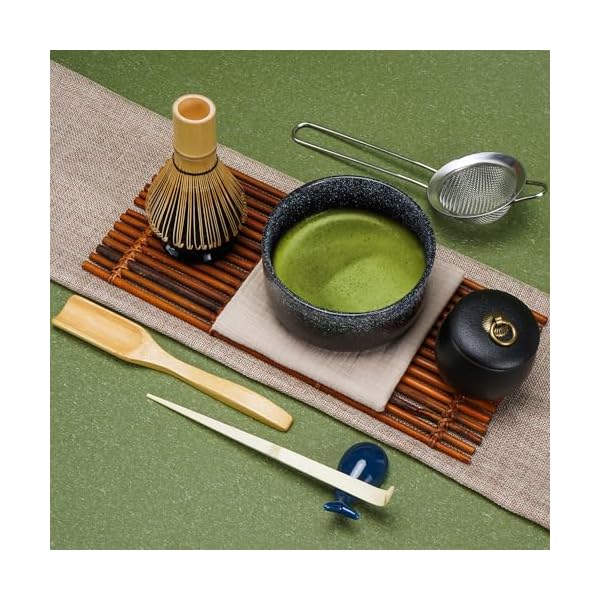 抹茶セット、茶道9点セット、抹茶茶碗、抹茶泡立て器スタンド、抹茶竹スコップ (茶杓)、伝統的な竹製茶..