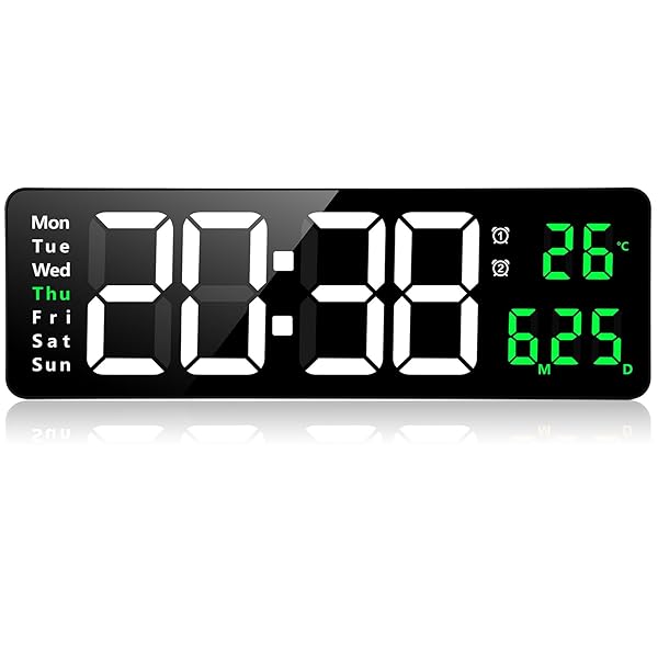 16.2インチ大画面 デジタル時計 壁掛け 卓上 置き時計 大文字 電子時計 大型 目覚まし時計 気温/日付表..