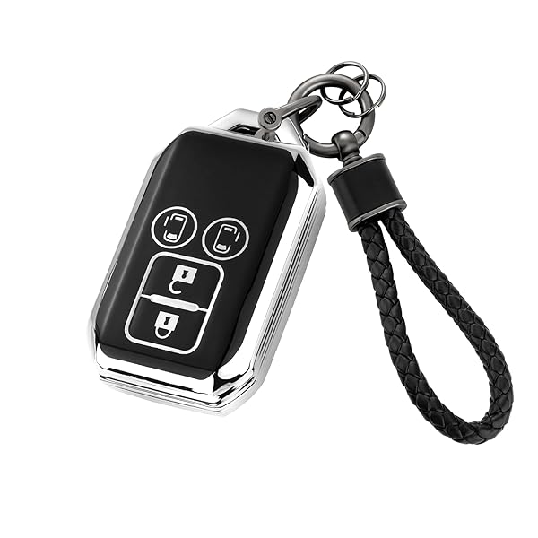 新型スペーシアカスタム キーケース フレアワゴン キーカバー ソリオ SOLIO バンディット スマートキーケース 軽量 汚れ 落下 傷防止 TPU製 手触りいい 4ボタン おしゃれ (銀黒)