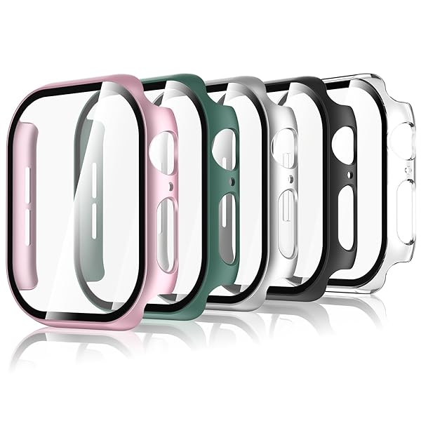 【5枚入り】Apple Watch Series 10 42mm 対応 ケースと保護フィルム 一体型 全面保護カバー 極薄軽量 指紋防止 高透過率 擦り傷防止 取扱簡単 (PCフレーム+強化ガラス)