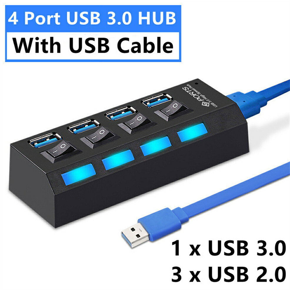 4/7 ポート USB ハブ 3.0 2.0 アダプター エキスパンダー 高速マルチ USB スプリッター 複数エクステンダー LED ランプスイッチ付き PC ラップトップ用