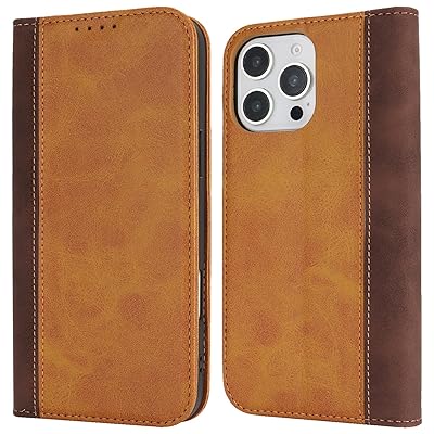 iPhone16 Pro Max ケース iPhone16 Pro Max ケース アイホン16プロマックス ケース 手帳型 耐衝撃 カバー スタンド機能 カード収納 フェイクレザー(6.9インチ対応) -イエロー+ブラウン