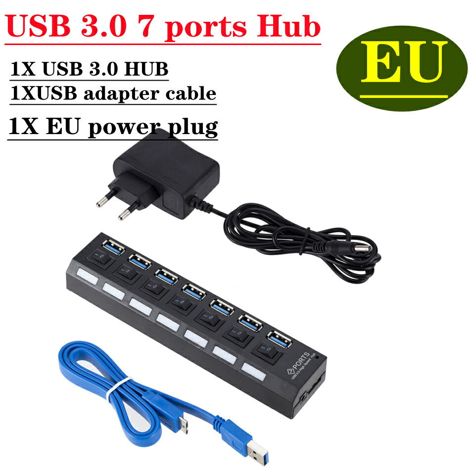 USB 3.0 ハブ USB ハブ 3.0 マルチ USB スプリッター 3 ハブ使用電源アダプター 7 ポート複数エキスパンダー 2.0 USB3 ハブ PC 用スイッチ付き