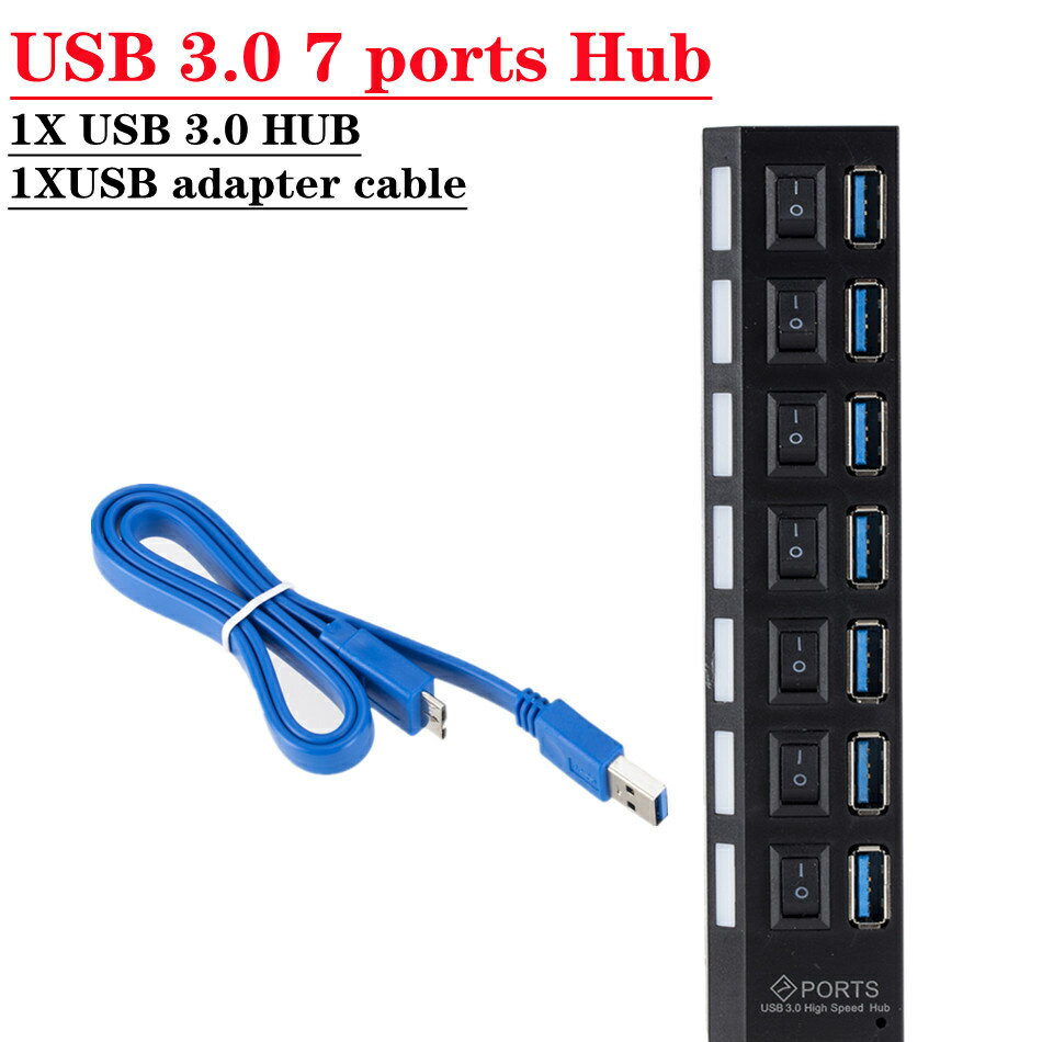 USB 3.0 ハブ USB ハブ 3.0 マルチ USB スプリッター 3 ハブ使用電源アダプター 7 ポート複数エキスパンダー 2.0 USB3 ハブ PC 用スイッチ付き