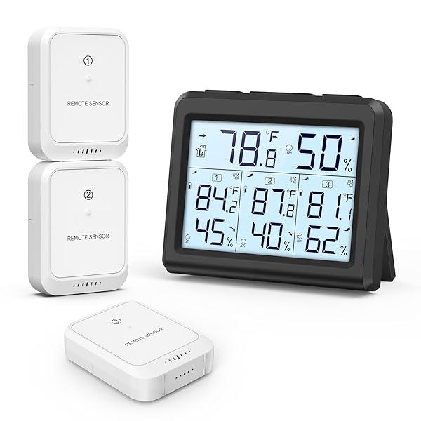 デジタル温湿度計 外気温度計 ワイヤレス 温度湿度計 室内 室外 三つセンサー 高精度 LCD大画面 バック..