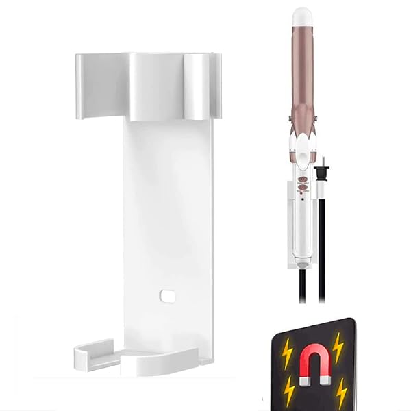 ヘアアイロンホルダー マグネット ヘアアイロン収納 壁掛けヘアアイロンタンド ヘアアイロン置き 風呂場収納 幅5.3×奥行6×高さ12.8cm ホワイト