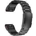 チタンバンド、26mm 5 ピース リンク メタル ブレスレット、タートル バックル付き、Garmin Fenix 8 51mm/7X/6X/5X/7X Pro/6X Pro/5X Plus, Instinct 2X スマートウォッチ用 (ブラック)