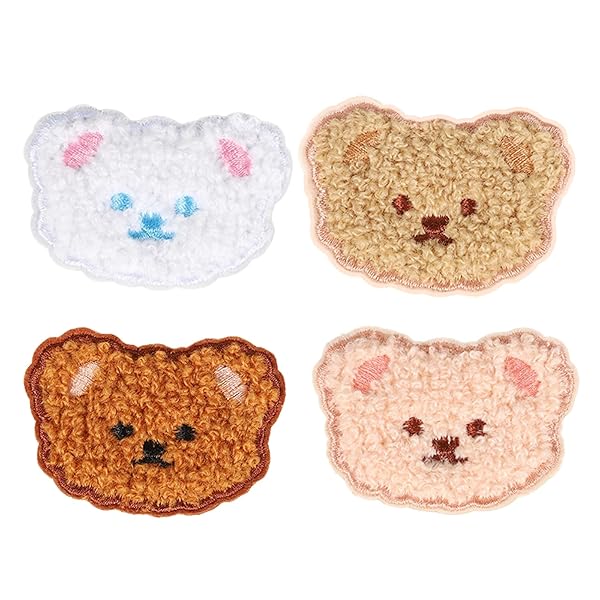 ワッペン 刺繍シール アイロン アイロンワッペン【4枚セット】刺繍ワッペン アイロンワッペン アイロン接着 かわいい漫画のクマ の頭刺繍ステッカー 男の子 女の子 保育園 幼稚園用