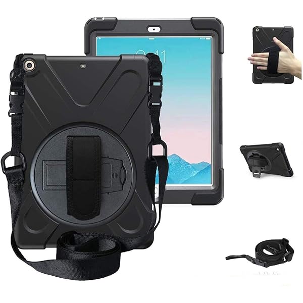 iPad air2 ケース 2014 iPad エアー2 ケース 耐衝撃 衝撃吸収 スタンド ハンドストラップ 肩掛けー ショルダーストラップ 回転 頑丈 仕事 傷つけ防止 防塵 ハード キッズ モデル A1566 A1567 アイパッド エアー2
