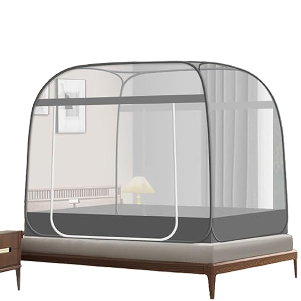 新型蚊帳 かや ワンタッチ キャンプ式 箱型の蚊帳 底生地付き 全方位ガード 虫刺され防止 持ち運べ