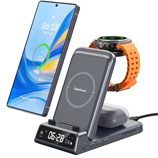 Samsung用 ワイヤレス充電器、Galaxy Watch対応充電器、3in1 充電スタンド、ギャラクシーウォッチ 充電..
