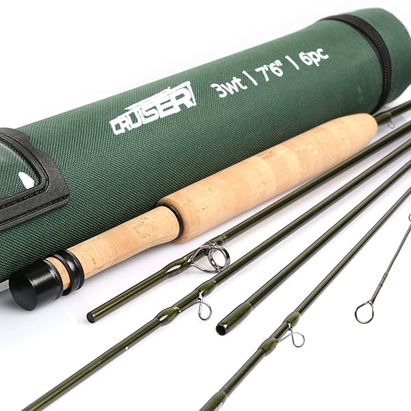 Cruiser フライフィッシングロッド; 3wt 7'6 '' 6ピース、IM10カーボンブランク、AAグレードリールシート フライロッド (8'4wt, グリーン)