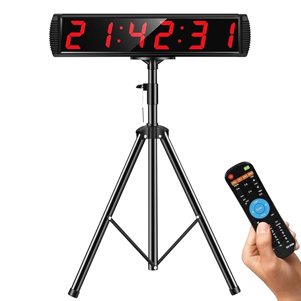 LEDデジタルタイマー 大型 スポーツタイマー 4インチ 高輝度 可視10M 時計 24時間表示 カウントダウン ストップウォッチ 壁掛け/三脚/吊り上げ 体育/競技/ジム/会議/教室用 (725mm*160mm*40mm, 三脚含め)