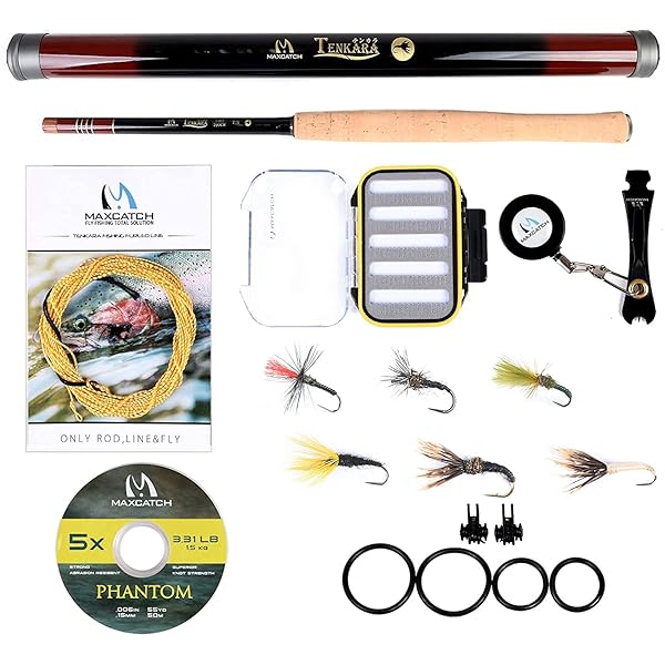 Maxcatch Tenkara rod テンカラロッド 渓流竿 フライフィッシングロッド伸縮 カーボンチューブサイズ（10/11/12/13ft） (簡単テンカラフィッシングセット, トリプルズーム:8'3