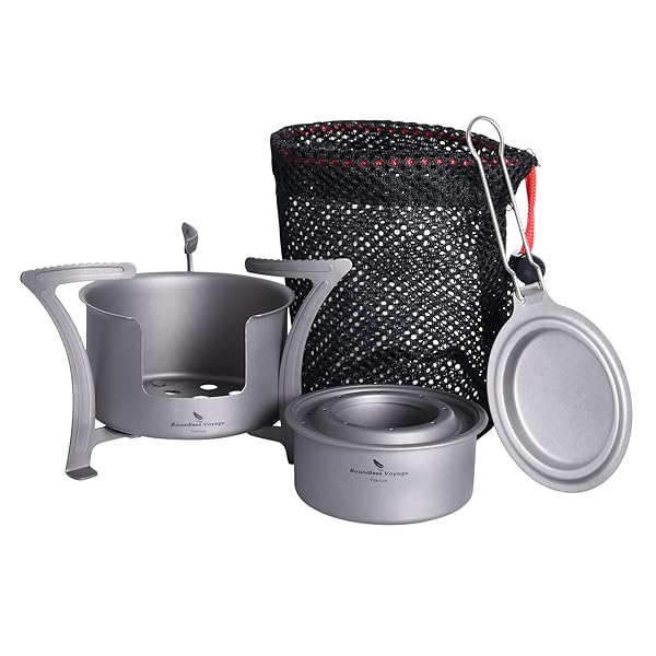 軽量 チタン 薪ストーブ アルコールストーブ 小型 五徳 バーナー キャンプ 登山 アウトドア用品 料理用 収納袋付き A-Ti2013C