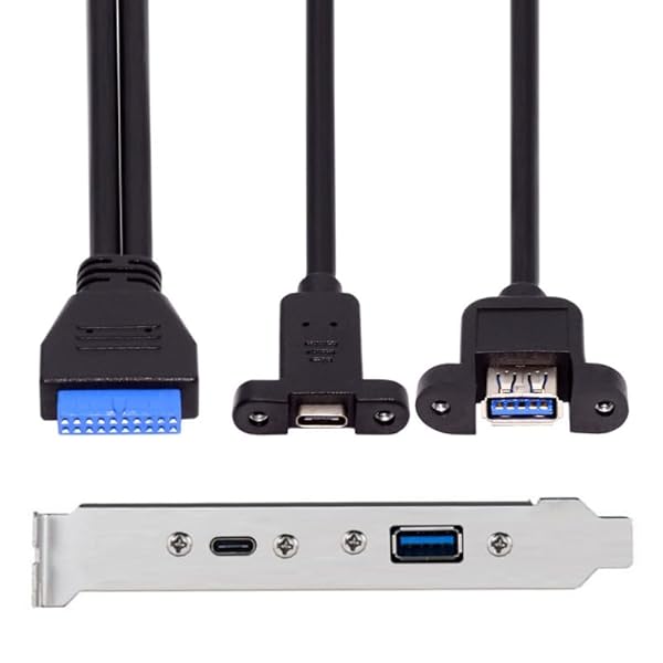 ケーブル USB3.0 マザーボード 19/20ピン - USB-C Type-C & USB 3.0 デュアルポート メス PCI-E バックパネル 5Gbpsケーブル
