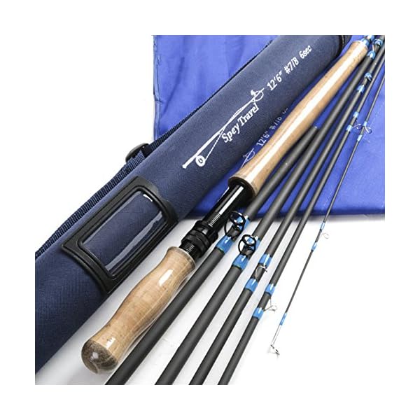 Maxcatch Speyフライロッド4ピース カーボンフライフィッシングロッド メッセ・チューブ持って(Size:7/8/9 wt) (12'6'' 7/8wt 6ピース)