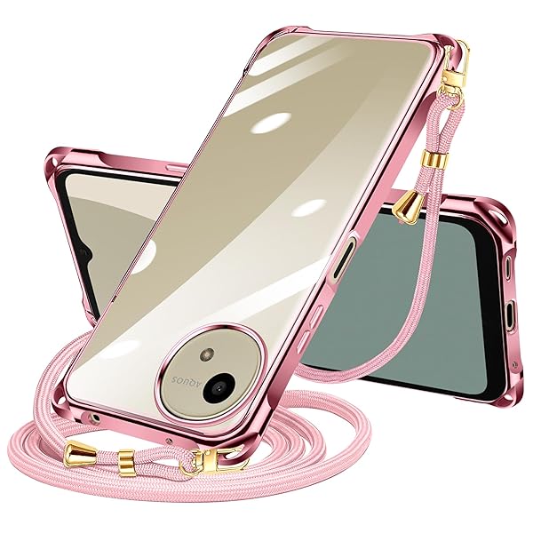 AQUOS Wish4 用 ケース クリア ショルダー aquos wish4 SH-52E 用 スマホケース アクオス ウィッシュ4 カバー 肩掛け 斜めかけ 縄掛けケース 透明 薄型 軽量 TPU 携帯ケース 紐付き 斜めがけ 織りストラップ付き