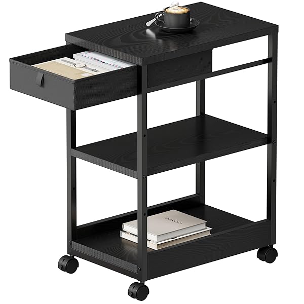 楽天ぺんぎんやパソコンラック サイドワゴン 引き出し付き pcラック キャスター付きワゴン pcワゴン 板は調節可能 プリンターラック 袖机 PC本体収納 袖机 幅300*奥行480*高さ680mm ゲームラック 黒い