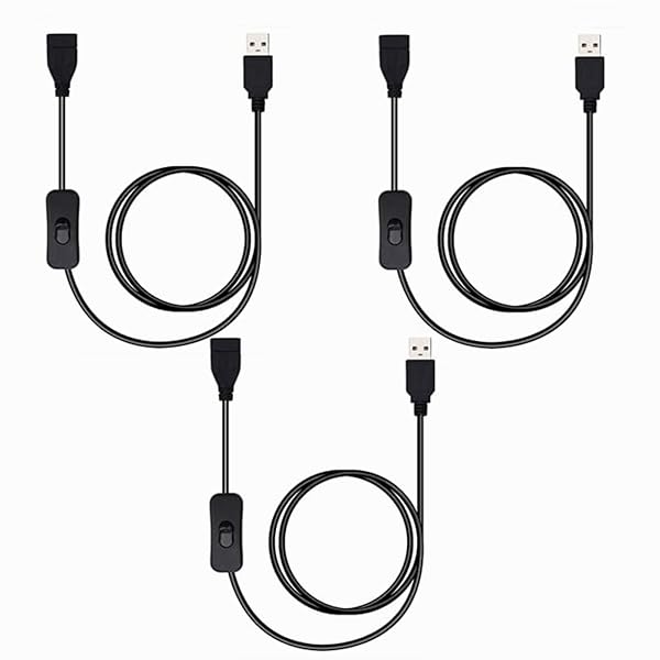 USB A オス メス 延長ケーブル 1m ON/OFF スイッチ付き データ転送をサポート黒（3本入り)
