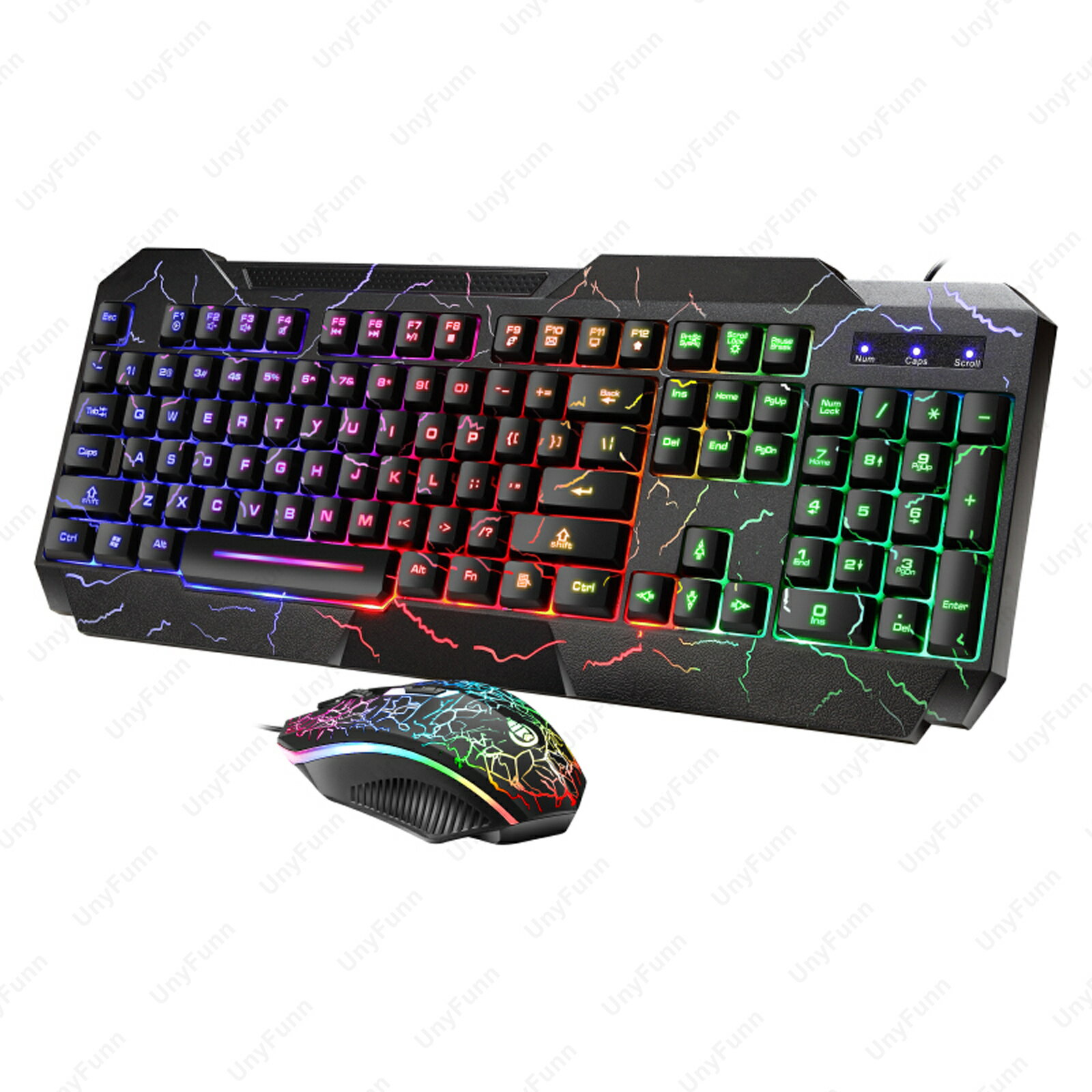 【海外発送】人間工学に基づいたゲーミングキーボード&マウスセット、クラックレインボーグローバックライト付きゲーミング周辺機器膜感触発光キーボードマウス