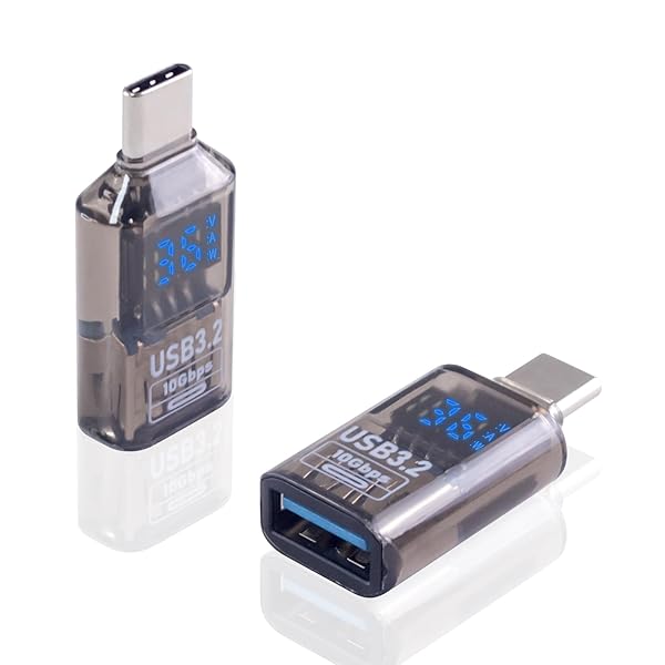 USB Type C to USB 変換アダプタ、10Gbps USB C to USB A 変換アダプタLED出力スクリーン表示付き、USB 3.2規格 透き通る タイプC USB 変換アダプタ 高速転送充電対応スマホ/パソコン/充電器等対応,2個