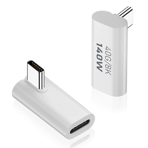 40Gbps USB Type-C変換アダプタ L字型USB CオスUSB Cメスアダプタ、USBタイプC 3.1エクステンダサポート40Gbpsデータ転送PD 140W MacBook、スイッチ、スチームデッキ、iPhone 15およびその他のラッ