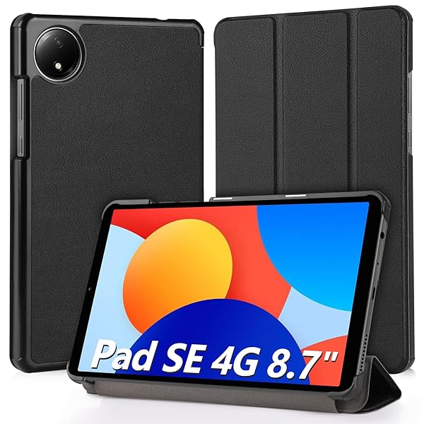 Xiaomi Redmi Pad SE 4G 8.7インチ 対応 ケース タブレットケース Xiaomi Redmi Pad SE 8.7インチ 対応 カバー スタンド機能付き オートスリープ機能 全面保護ケース 耐衝撃 擦り傷防止 - ブラック