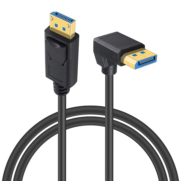 L型DisplayPort 1.4 ケーブル 1m、8K Displayport ケーブル、L字型8K DPオスオスケーブル 8K/60Hz、4K/240Hz 対応 コンピュータ、DVD、HD セットトップボックス、ゲーム機器、テレビ用 (上向き)