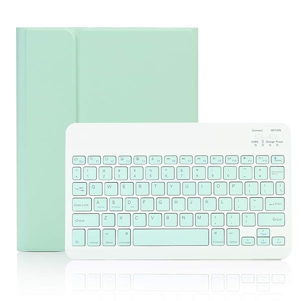 iPad第10世代 2022/iPad (A16) 2025 第11世代 キーボード付きケース 上側ペンホルダー カラーキーボードマグネット分離式 スタンド機能 全面保護 ミントグリーン