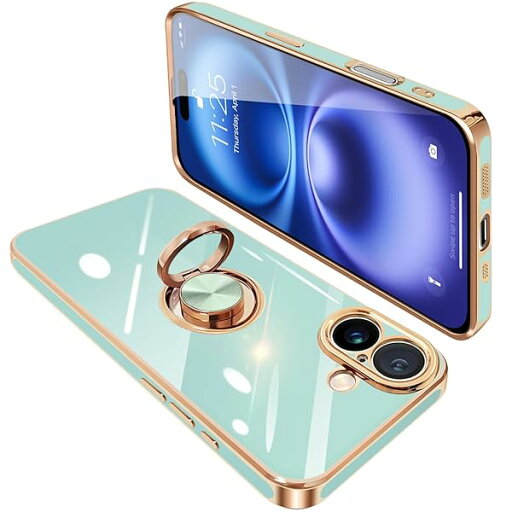 iPhone16 ケース リング付き アイフォン16 リング カバー 耐衝撃 TPU 360°回転 スタンド機能 メッキ加工 車載ホルダー ストラップホール付き 6.1インチ(ライトシアン) iPhone16 ケース リング付き アイフォン16 リング カバー 耐衝撃 TPU 360°回転 スタンド機能 メッキ加工 車載ホルダー ストラップホール付き 6.1インチ(ライトシアン)