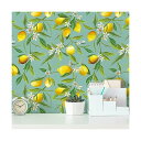 花柄 リメイクシート 壁紙シール クロス 45x900cm ブルーxイエロー レモン柄 シールタイプ 壁シート ふすま紙 襖紙 インテリア カッティングシート ...