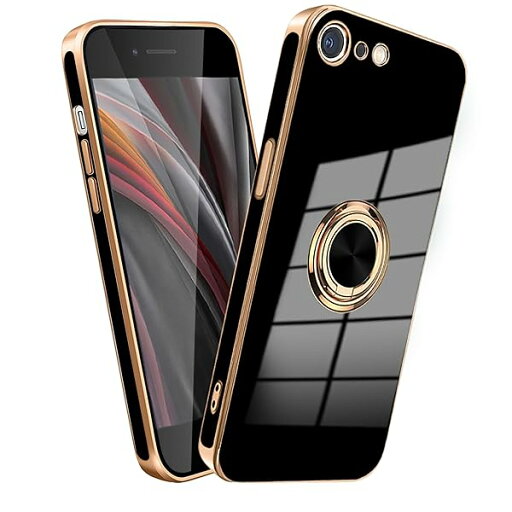iPhone SE2 SE3 7 8 対応 ケース リング 耐衝撃 いphone リング付き スマホケース TPU 車載ホルダー ストラップホール付き メッキ加工 カバー ブラック iPhone SE2 SE3 7 8 対応 ケース リング 耐衝撃 いphone リング付き スマホケース TPU 車載ホルダー ストラップホール付き メッキ加工 カバー ブラック